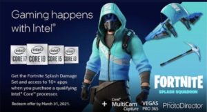 【フォートナイト X Intel】 スペシャルオファー　サーフストライダーのコスチューム、ウェーブクレストのつるはしやスカイセイルのグライダーを含むスプラッシュダメージセットを手に入れましょう！