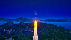 【フォートナイト】ワンタイムイベント「ビッグバン」のティザー動画を公開。3秒ほどの動画でタイムマシンの付いたロケットが打ち上る様子が映る。