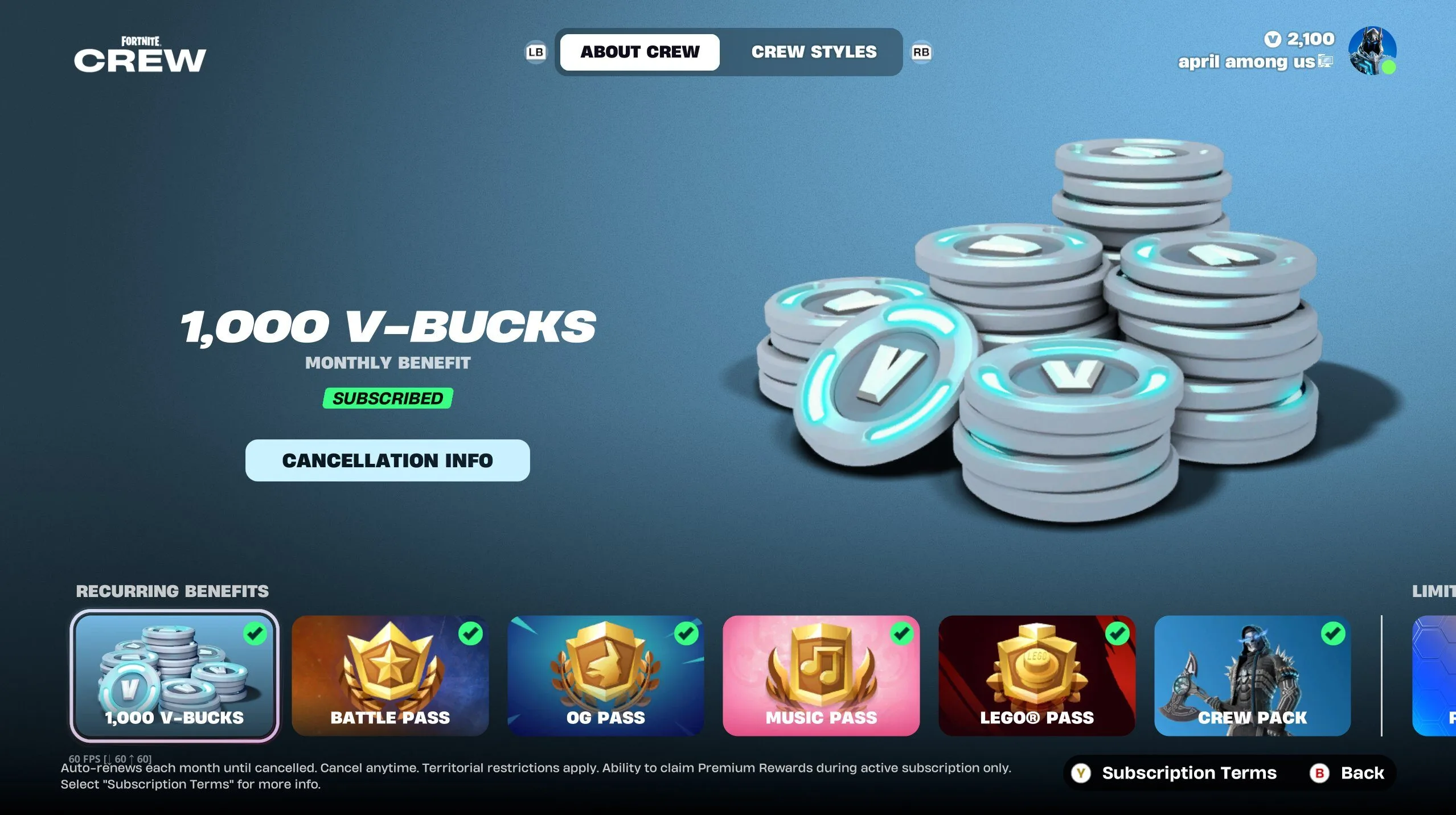 【フォートナイト】フォートナイトクルーのV-Bucks付与額「1,000」を継続へ！公式が減額の発表から一転して明言