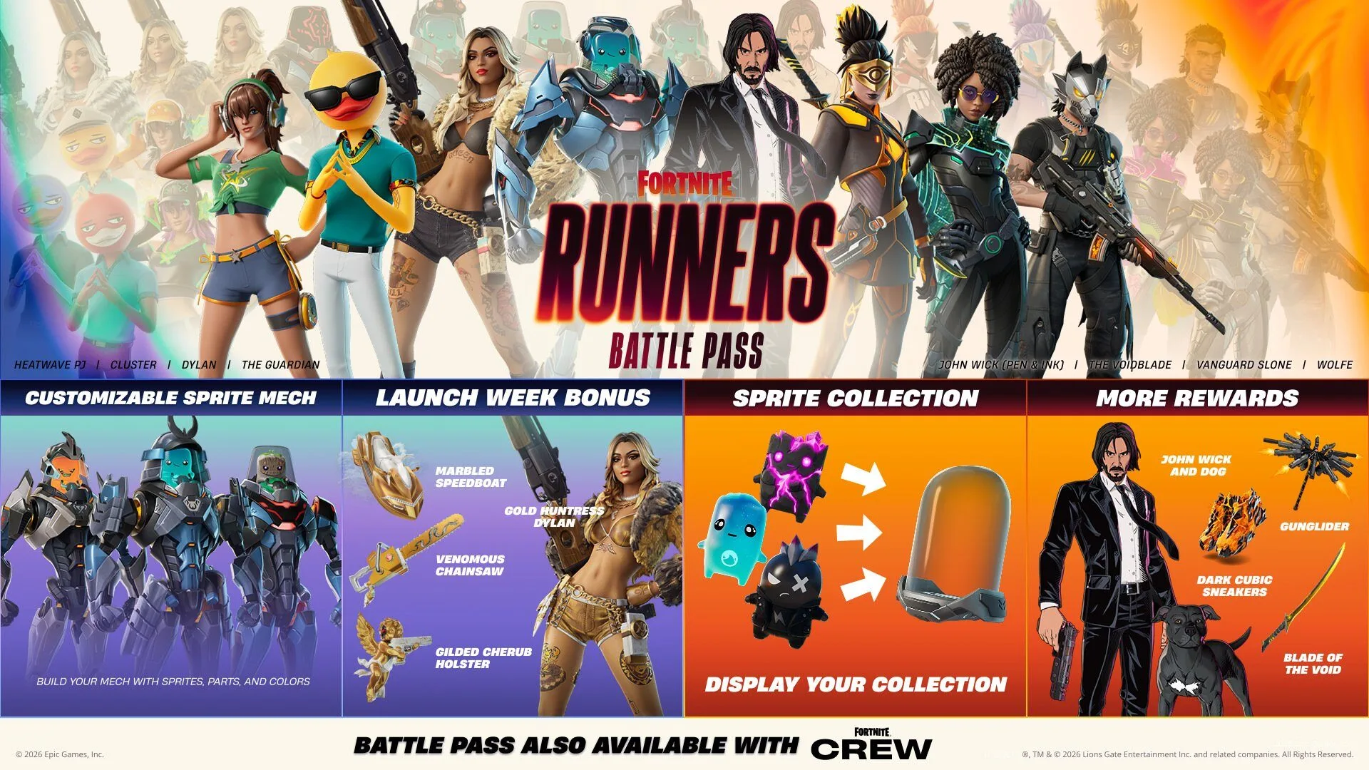 【フォートナイト】チャプター7 シーズン3『ランナー』バトルパスの全容が公開！カスタム可能な新メカやジョン・ウィックの愛犬、各スキンの正式名称が判明
