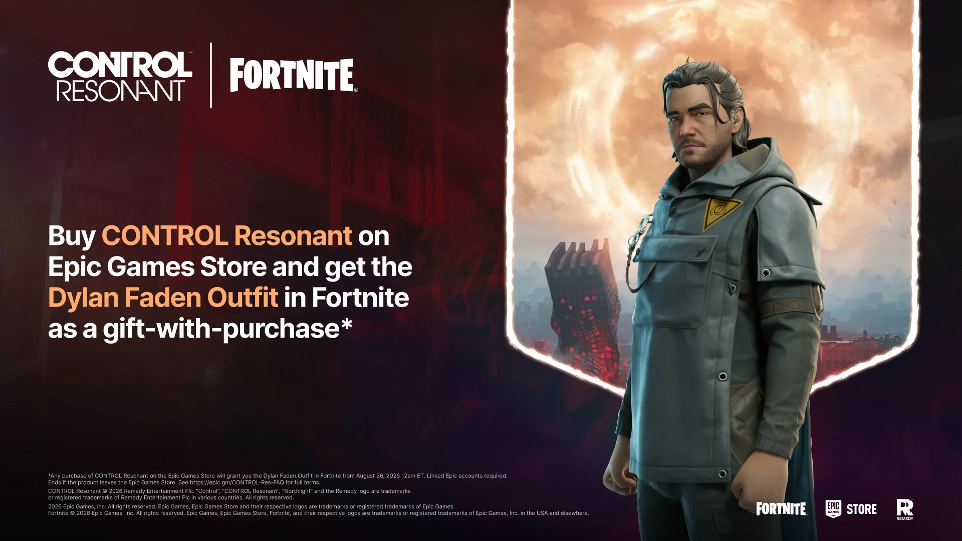 【フォートナイト】『CONTROL Resonant』コラボが登場！「ディラン・フェイデン」コスチュームが8月26日より入手可能に