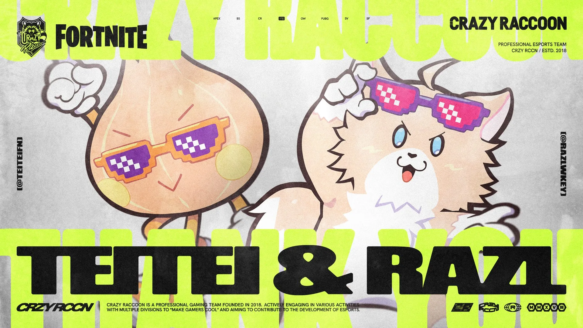 【フォートナイト】Crazy RaccoonからTEITEI＆Razlが脱退、加入から約1年でチームを離れる